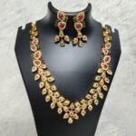 Gold Plated Ruby & Green Stone Necklace Set for Women