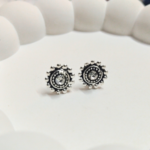 Antique Circle Stud Earrings – Silver Tone