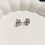 Antique Heart Stud Earrings with Crystal Accent