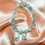 Chic Blue and Crystal Beaded Bracelet with Adorable Teddy Bear Charm