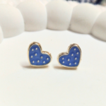 Blue Heart Stud Earrings – Cute Polka Dot Style for Girls