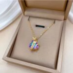 Colorful Heart Butterfly Stainless Steel Pendant Necklace