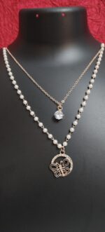 Elegant Double-Layered Pearl & Butterfly Pendant Necklace - Image 2