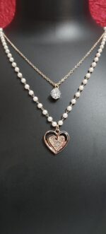 Elegant Double-Layered Pearl & Heart Pendant Necklace