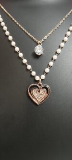 Elegant Double-Layered Pearl & Heart Pendant Necklace - Image 3