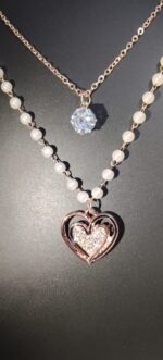 Elegant Double-Layered Pearl & Heart Pendant Necklace - Image 2
