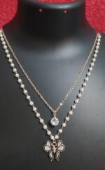 Elegant Double-Layered Pearl & flower Pendant Necklace