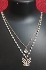 Elegant Double-Layered Pearl & Butterfly Pendant Necklace