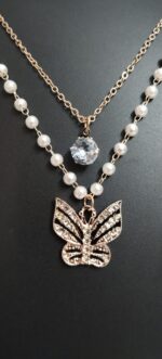Elegant Double-Layered Pearl & Butterfly Pendant Necklace - Image 3
