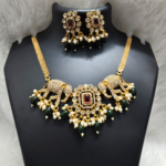 Royal Elephant Motif Choker Necklace Set with Earrings