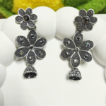 Oxidized Silver Floral Jhumka Earrings