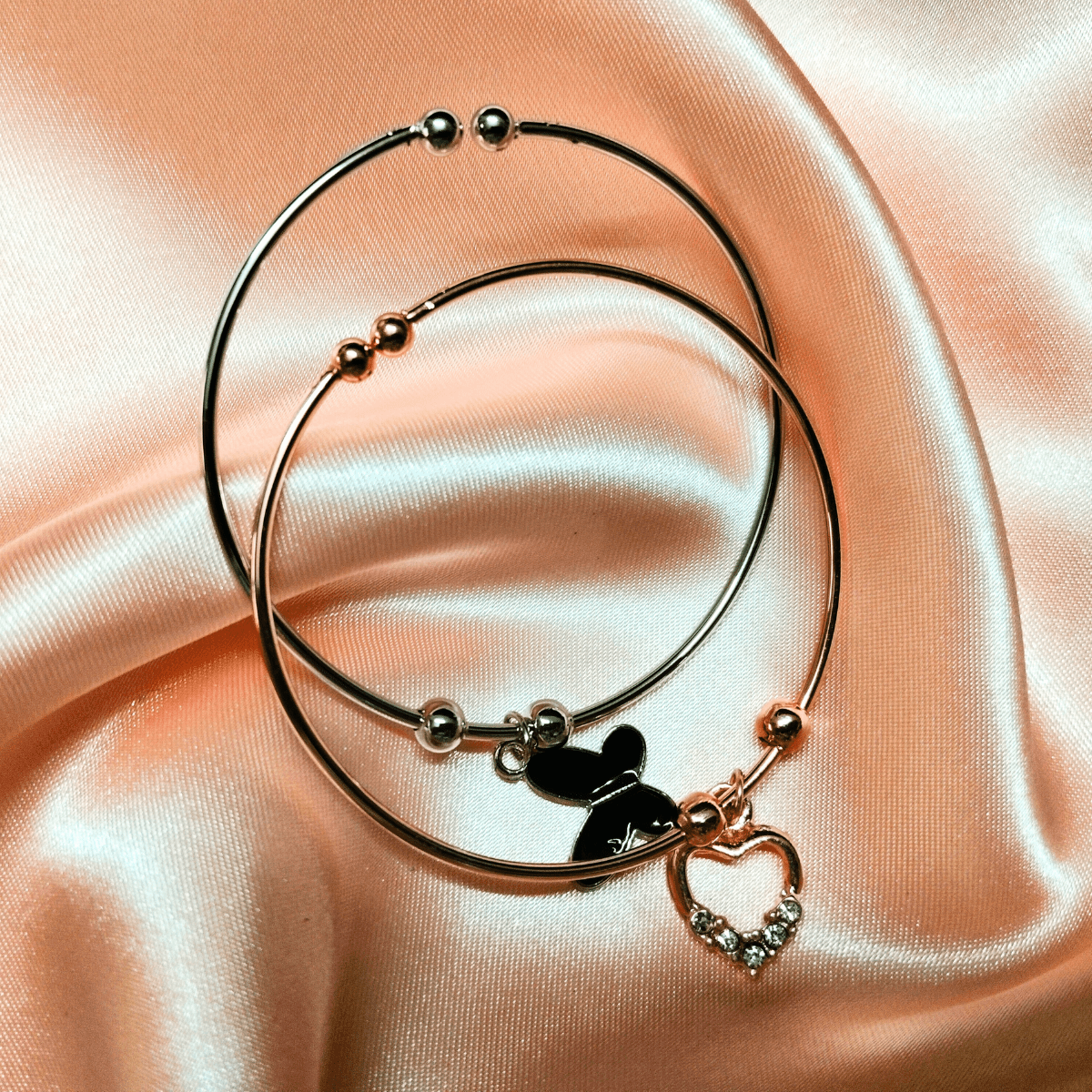 Green-1.png Elegant Twin Charm Bangle Bracelet Set – Wear Together or Separate (Green) - Image 1