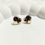 Gold Heart Stud Earrings with Black Bow Design – Cute & Elegant