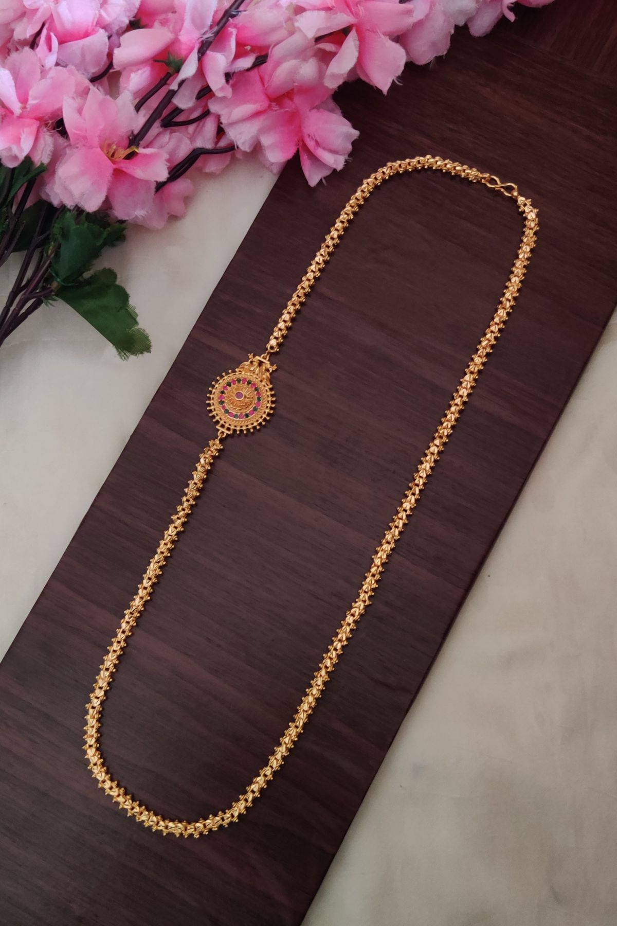 IMG_20241123_155552-1.jpg Gold Finish Round Designer Mogappu Chain - Image 1