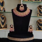 Pink Stone Kundan Necklace Set For Rent