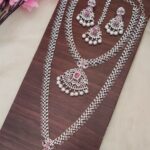 Ad Pink Stone Long Necklace Set