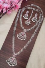 Ad Pink Stone Long Necklace Set