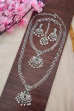 Ad Green Stone Long Necklace Set