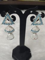 Elegant Blue Crystal Triangle Jhumka Earrings - Image 2