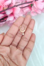 Gold Finish Pearl Hanging Nosepin - Image 2