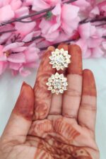 Traditional Impon White Stone Earrings - Image 2