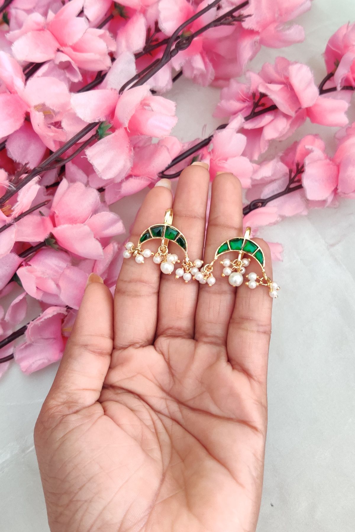 IMG_20250806_134305-1-1.jpg Trending Half Moon Green Designer Earcuff - Image 1