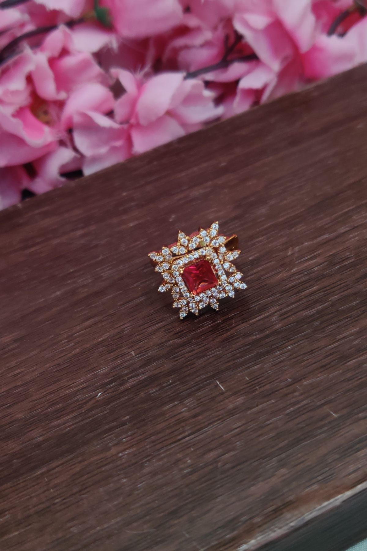 IMG_20250808_131240-1.jpg AD Square Shape Red Stone Finger Ring - Image 1