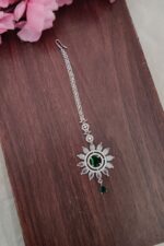 AD White and Green Stone Flower Designer Tikka