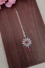 AD White and Pink Stone Flower Designer Tikka