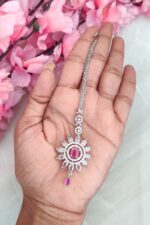 AD White and Pink Stone Flower Designer Tikka - Image 2