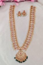 Peacock Green Beads Designer Long Necklace Set - Image 2