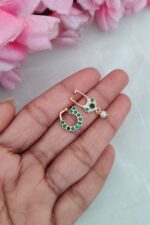 Gold Finish Pearl Hanging Green Nosepin - Image 2