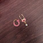 Gold Finish Pearl Hanging Pink Nosepin