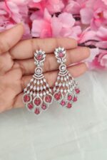 Beautiful Red Green Stone Earrings - Image 2
