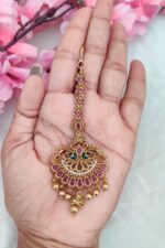 Antique Designer Gold Beads Hanging Tikka - Image 2