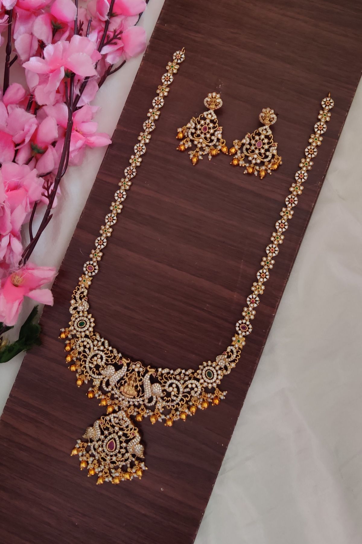 IMG_20251211_121826-1.jpg Stone Lakshmi Designer Long Necklace Set - Image 1