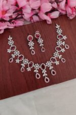 AD Flower Designer Maroon Stone Necklace