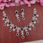Ad Flower Designer Dark Green Stone Necklace