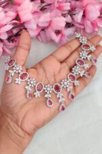 AD Flower Designer Maroon Stone Necklace - Image 2