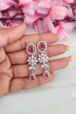 AD Flower Designer Maroon Stone Necklace - Image 3