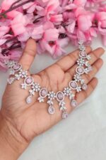 AD Baby Pink Flower Designer Necklace - Image 2