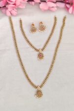 Green Stone Kemp Designer Long Necklace Set - Image 2