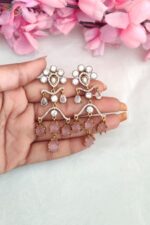 Trendy White & BaByPink Stone Earrings - Image 2