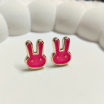 Cute Bunny Stud Earrings – Pink Enamel with Gold Finish