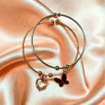 Elegant Twin Charm Bangle Bracelet Set – Wear Together or Separate (Red)