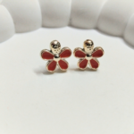Red Flower Stud Earrings – Cute Gold Enamel Floral Jewelry