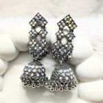 Diamond Pattern Oxidized Jhumka Earrings