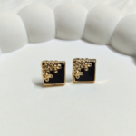 Gold Square Stud Earrings with Floral Detail