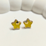 Yellow Star Stud Earrings – Gold Outline Enamel Jewelry