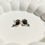 Vintage Silver Stud Earrings with Red Stone